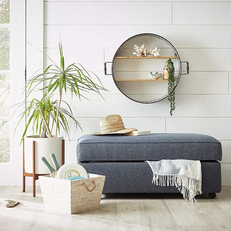 Modern Farmhouse Wood Decor Storage Bin Basket, 14 Inch, White Washed,wooden boxes