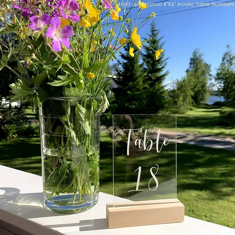 Pack Modern Acrylic Sign Holders Wood Table Numbers Display Stands Place Card Holder Perfect for Retail Shop Wedding Di