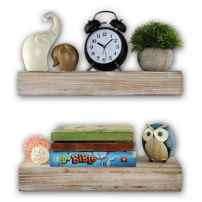 Spiretro Dimension Floating Shelves Wall Mounted Set of 2, Rustic Torched Wood -16.5 inch Ledge to Storage Organize and Display