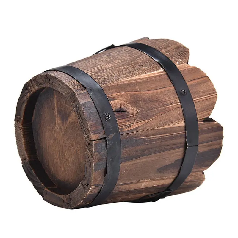 Wooden Round Barrel Planter Flower Pots Home Office Garden Wedding Decor