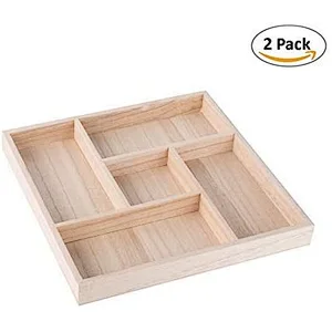 Five Sections Wooden Tray - Square Wood Serving Tray with Five Unique Designed Compartments