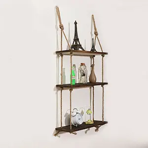 JUNJI Wall Decor Rope Shelf Knick Knack Shelf Rustic Home Decor Home Wooden Wall Mounted 2020