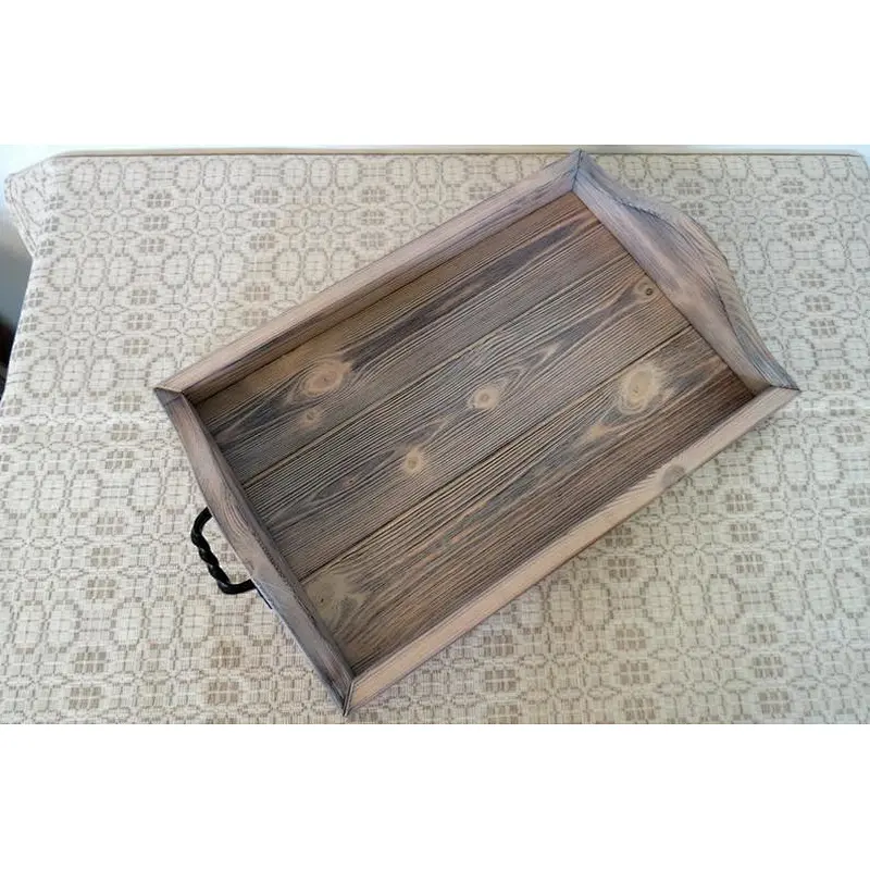 Rustic style wooden hotel serving coffee tray with handles
