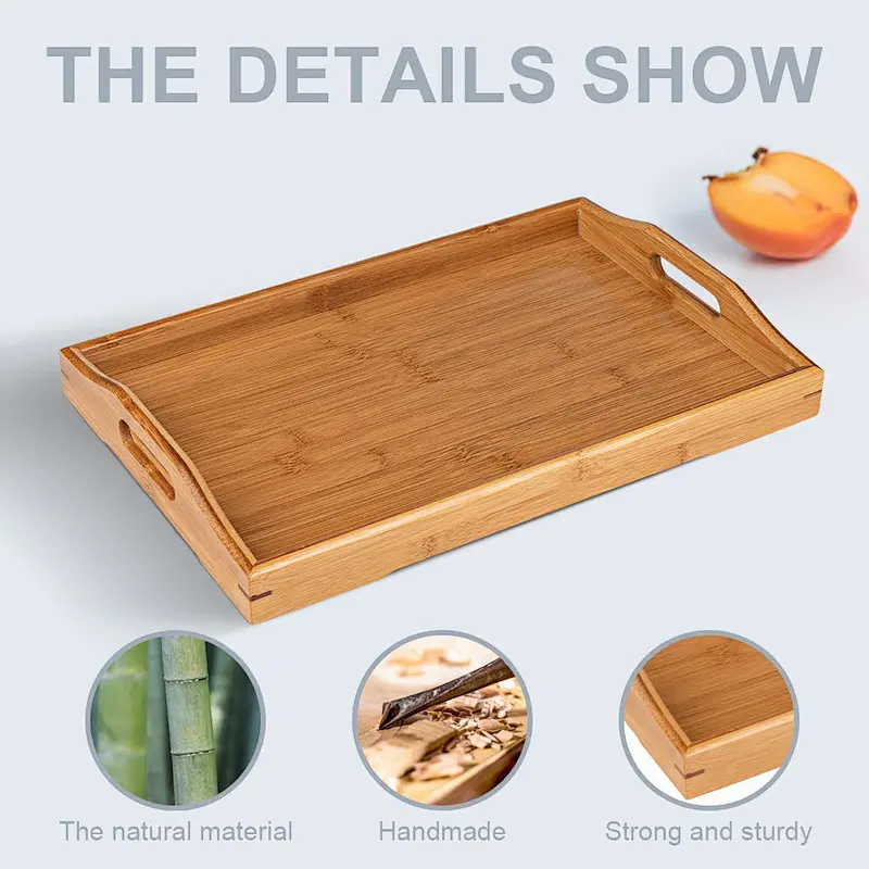 Serving Tray,Wood Serving Tray with Handles Boobam Serving Tray Set for Food