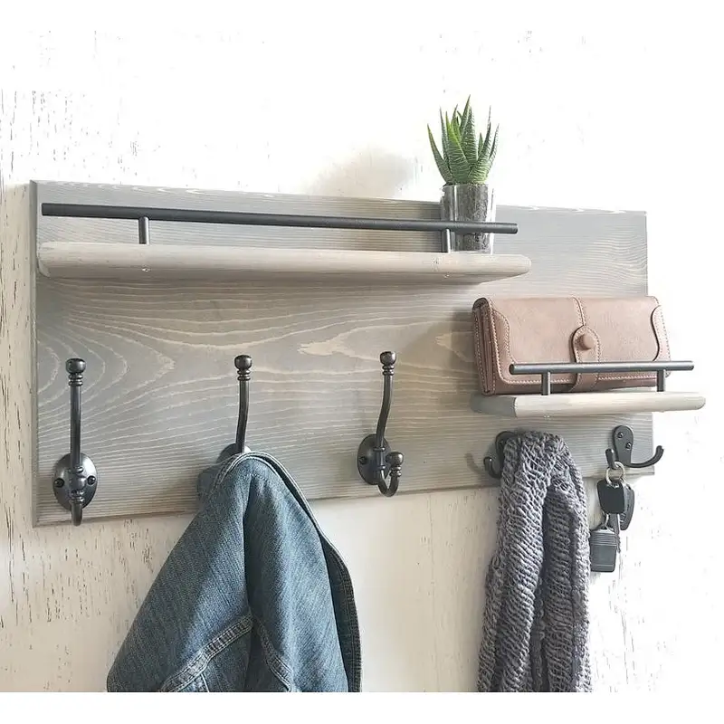 Hot bathroom shelf with hooks wall mounted floating shelves rural wooden key holder shelf