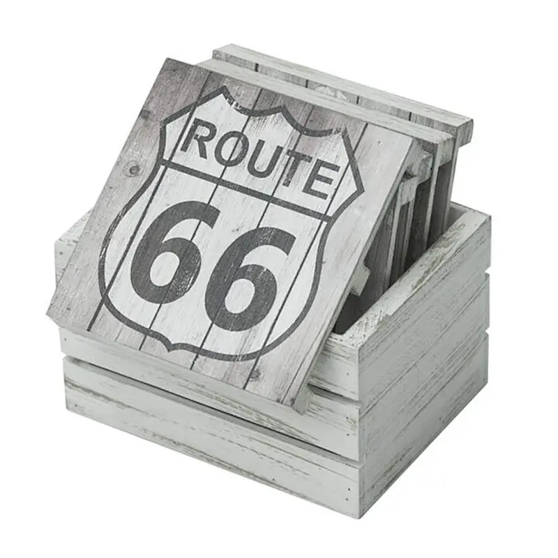 Route 66 Wood Coaster Pallet Set of 6, Multi
