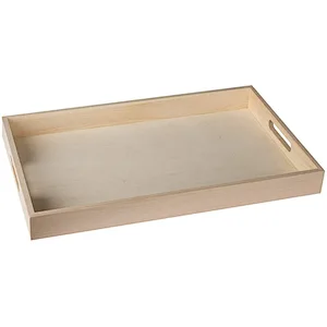 Wooden Nested Serving Trays - Five Piece Set of Rectangular Shape Wood Trays for Crafts with Cut Out Handles