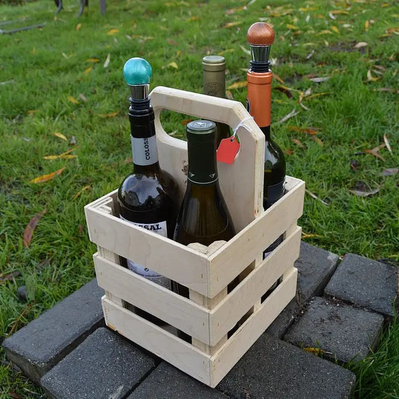 Wooden Wine Bottle Carrier Wine Caddy Tote Salvaged Wood All Purpose Carrier