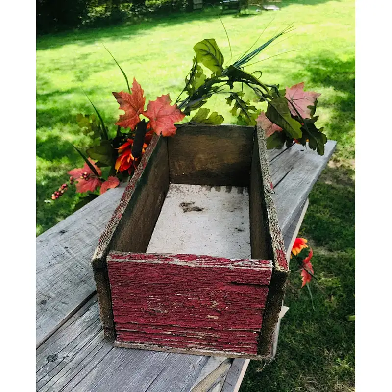 Rustic vintage red crate planter