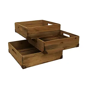 Natural Pine Wood Decorative Crates/Boxes, Set of 3 Custom Wooden Crates