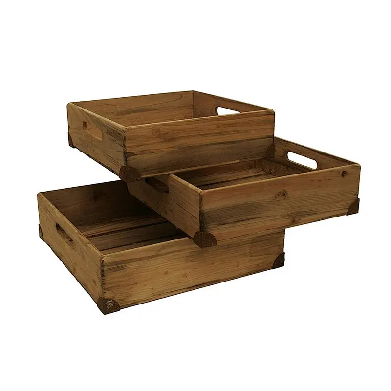 Natural Pine Wood Decorative Crates/Boxes, Set of 3 Custom Wooden Crates