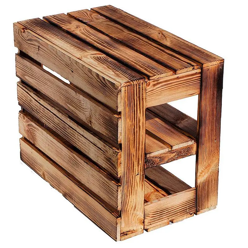 1 x Burnt wood Shelf Rack - Wooden Apple Crates, ideal storage boxes box display crate shoe rack
