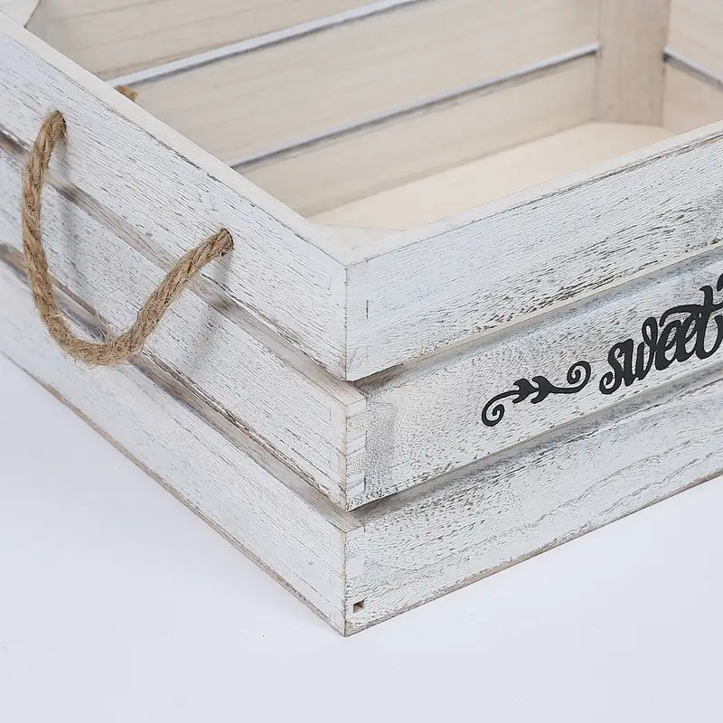 Rustic Decorative-Wooden box- Set of 3 Wood Crates w/ Rope Handles