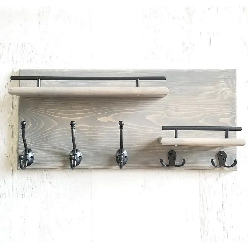 Hot bathroom shelf with hooks wall mounted floating shelves rural wooden key holder shelf