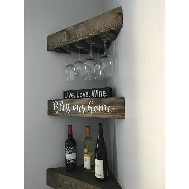 Corner Wine Rack  6 Glasses Wall Mounted Shelf