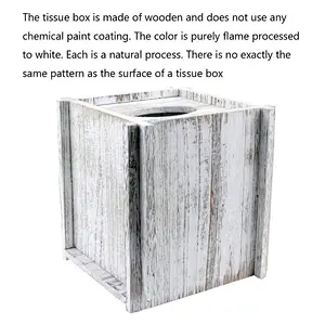 Tissue Box Cover Square Tissue Holder Wooden Rustic Torched Bathroom Facial Tissue Dispenser With Slide-Out Bottom Panel