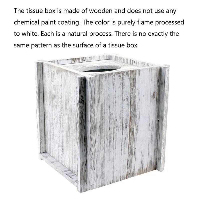 Tissue Box Cover Square Tissue Holder Wooden Rustic Torched Bathroom Facial Tissue Dispenser With Slide-Out Bottom Panel