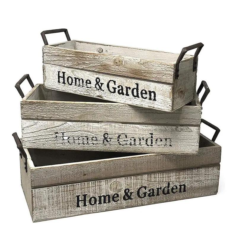 Allgala 3-PC Set Wooden Boxes Planter Trough for Flower pots wooden planter box
