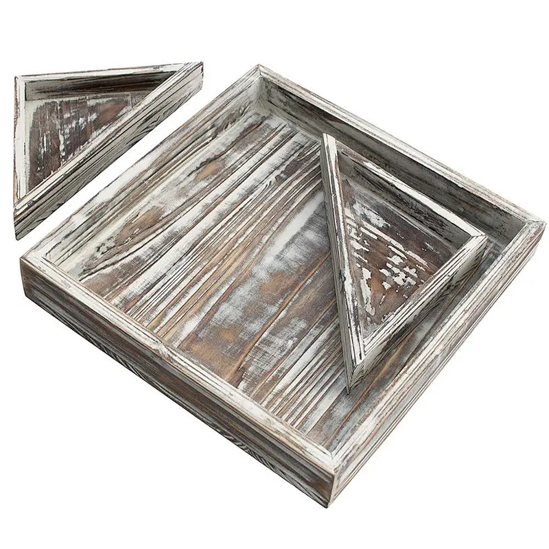 Torched Wood Decorative Storage Tray with 2 Removable Dividers, 10 x 10-inch   Storage Tray