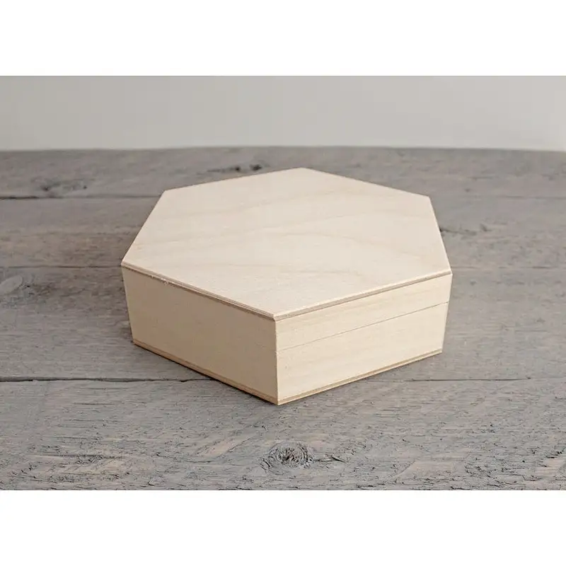 Unfinished  hexagon weeding keepsake storage  wooden box custom