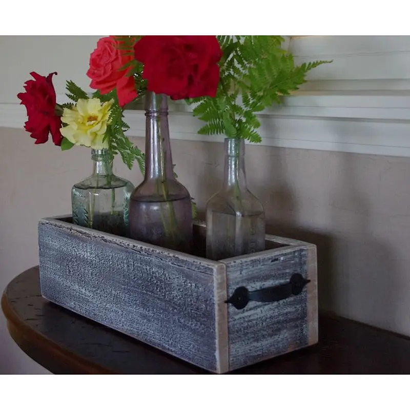 Rustic White Wash Box - Wood Box Centerpiece cheap artificial plants
