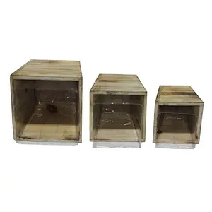 Admired By Nature Set of 3 Contemporary Liner Square Wood Pot Planter