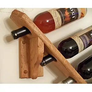 Hand-crafted solid oak wine rack with diagonal hanging