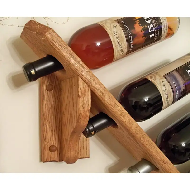 Hand-crafted solid oak wine rack with diagonal hanging