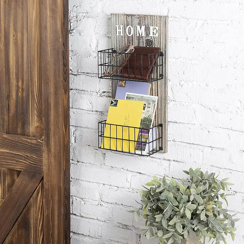 Entryway Organizer Key and Mail Shelf with Hooks, Rustic Home Decor Organizer, Multiple Key Holder