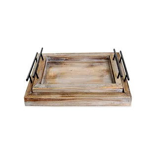 Wooden food tray with handle