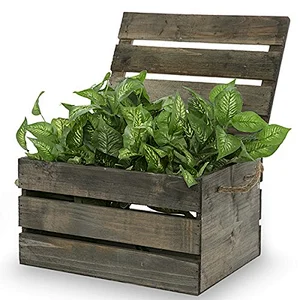 Receive a box-The Lucky Clover Trading Antique Wood Crate Storage Box with Swing Lid