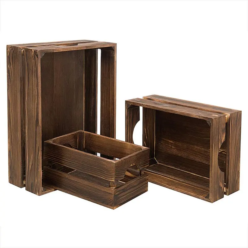 Rustic personalized customized cheaper Antique storage tool Nesting Brown Wood Storage Crates Set of 3