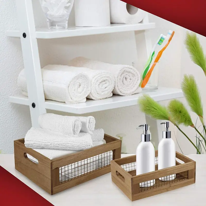 Nesting Countertop Baskets - Wooden Organizer Crates for Kitchen, Bathroom, Pantry | For Fruit, Vegetables, Produce, Br