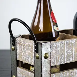 Wooden wine bottle holder, Wine Tote,  American Art Decor 4 Bottle Table Top Farmhouse Wine Rack
