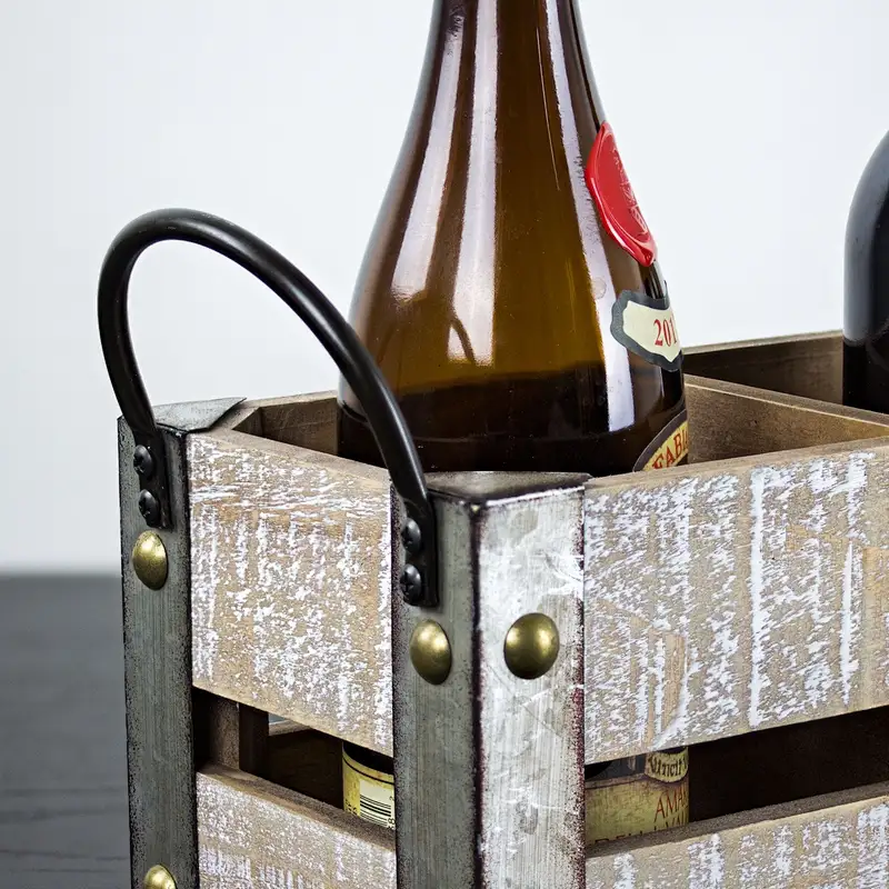 Wooden wine bottle holder, Wine Tote,  American Art Decor 4 Bottle Table Top Farmhouse Wine Rack