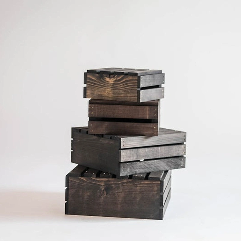 Rustic Wood storage Crates Set of 4 storage box stackable wood crates customized