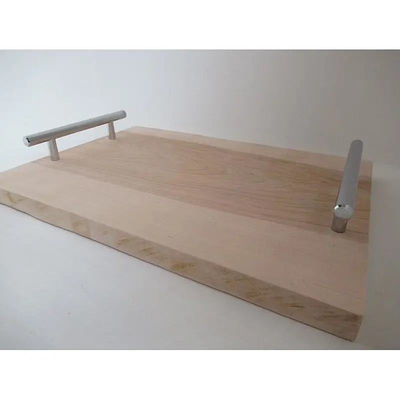 Contemporary solid wood tray with metal handles natural or painted