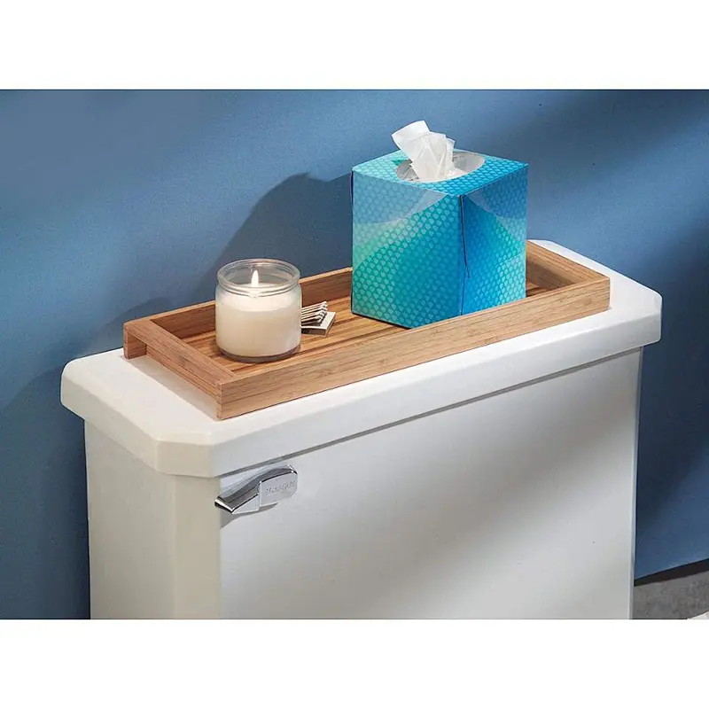 Wood Toilet Tank Top Storage Tray Wooden Organizer for Tissues Candles Soap Hand Towels Toilet Paper