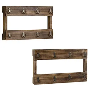Wall-Mounted Burnt Wood 8-Hook Coffee Mug Hanging Rack Set of 2