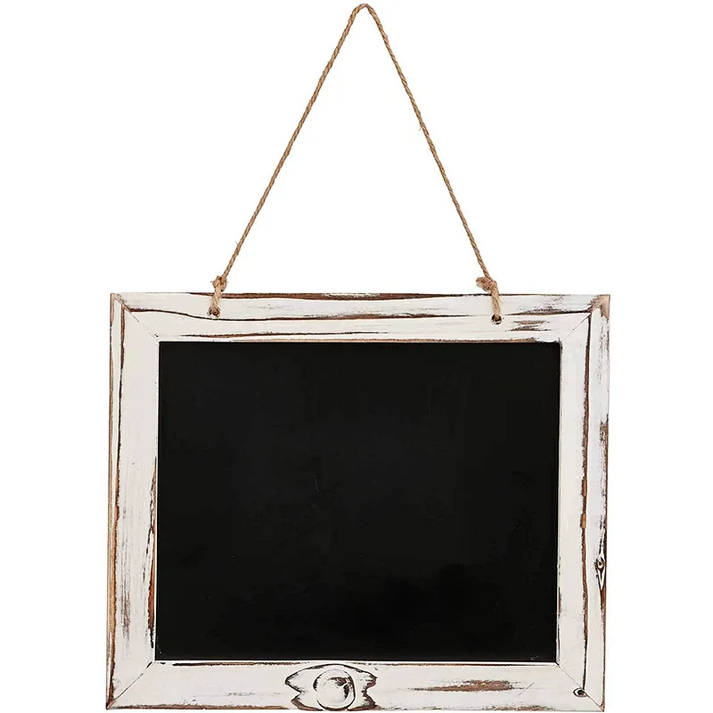 Rustic Barnwood Wall Mounted Hanging Chalkboard Sign Made from Distressed Wood & Rope Hanger 24*20cm Wooden Hanging Chalk Sign