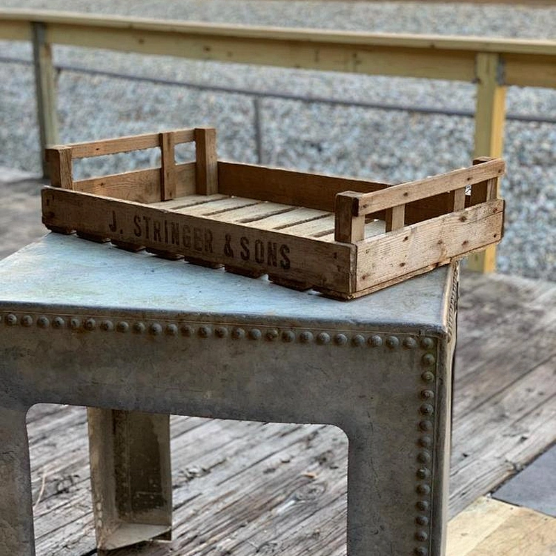 Farmhouse Wooden Tray Vintage Crate with Logo , Rustic Retro Wooden Storage, Farmhouse Style Wedding Decor