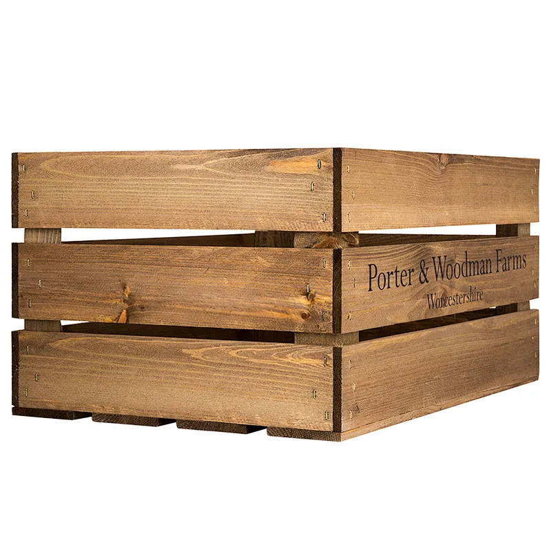 Large Wooden Crate - Printed P&W Farm Wood Crate Box Apple Box wooden storage crates  wooden crates for fruits and vegetables