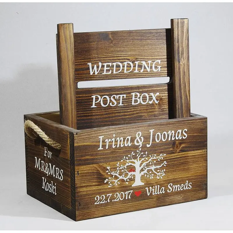 Rustic home decoration personalized customized cheaper wholesale  Retro wedding card mail box  and crates with cover plate2020