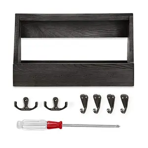 Wooden Wall Mount Mail Holder Organizer with 8 Hooks Coat Rack