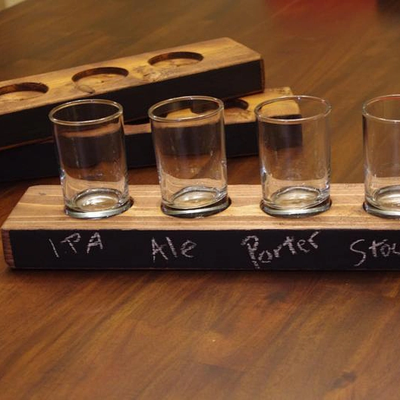 Rustic beer flight tasting tray  wooden  carrier