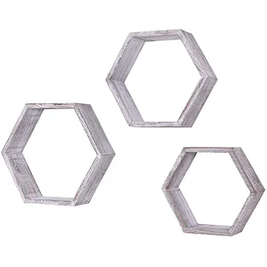 Rustic Wall Mounted Hexagonal Floating Shelves  Set of 3  Large