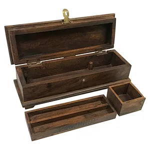 Wood Vintage Portable Writing Pen Box