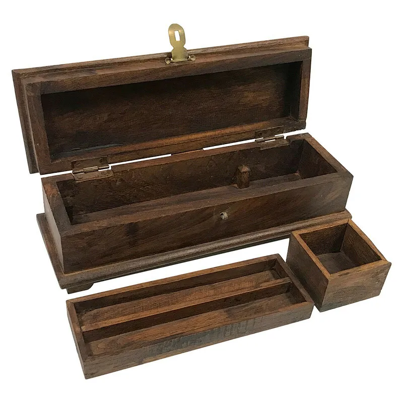 Wood Vintage Portable Writing Pen Box