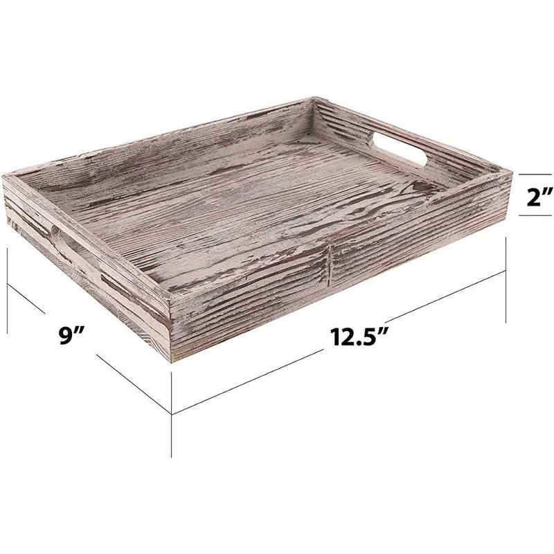 Decorative Natural Wood Serving Tray - Rustic Vintage Style