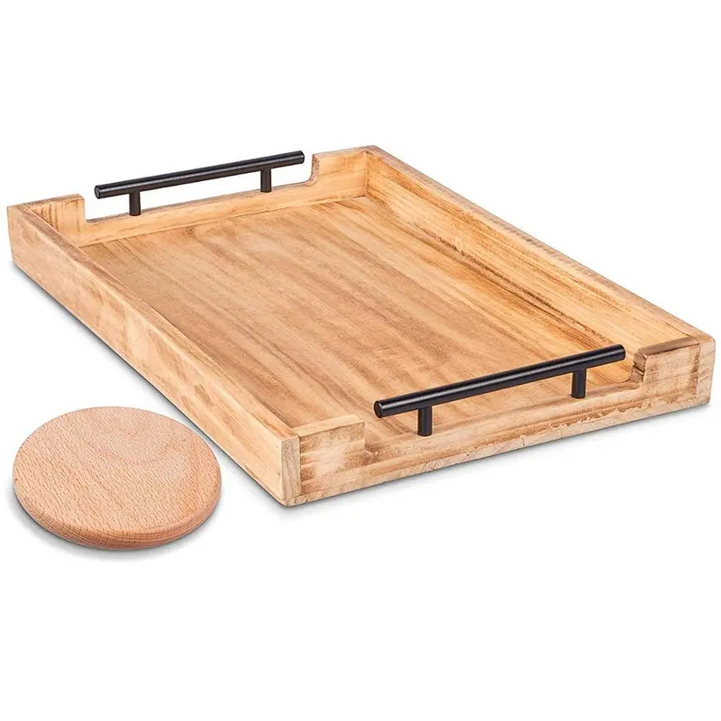 Christmas  Walnut Wood  Tray with Handles Serve Coffee Tea  Breakfast in Bed or for Ottomans tray